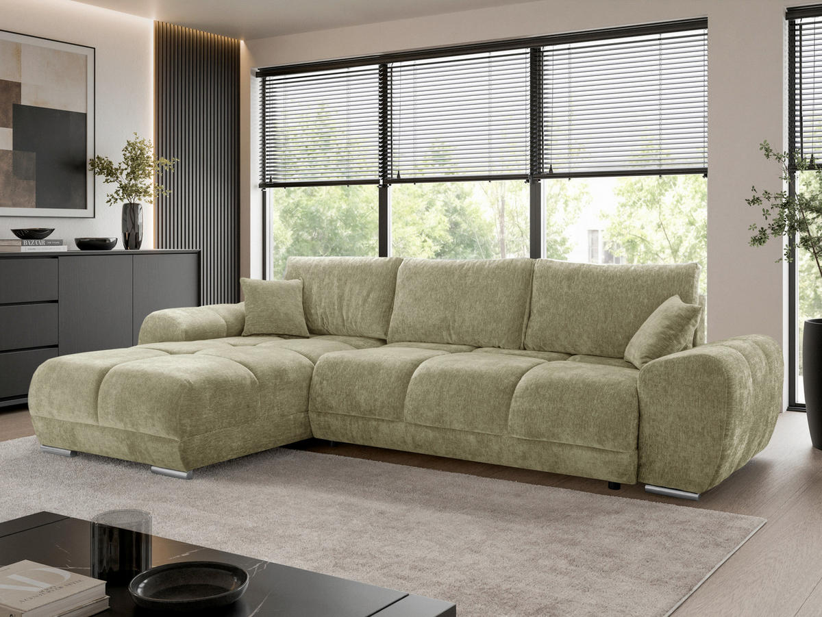 ECKSOFA  in Chenille Hellgrün  - Chromfarben/Schwarz, KONVENTIONELL, Kunststoff/Textil (183/290cm) - Xora
