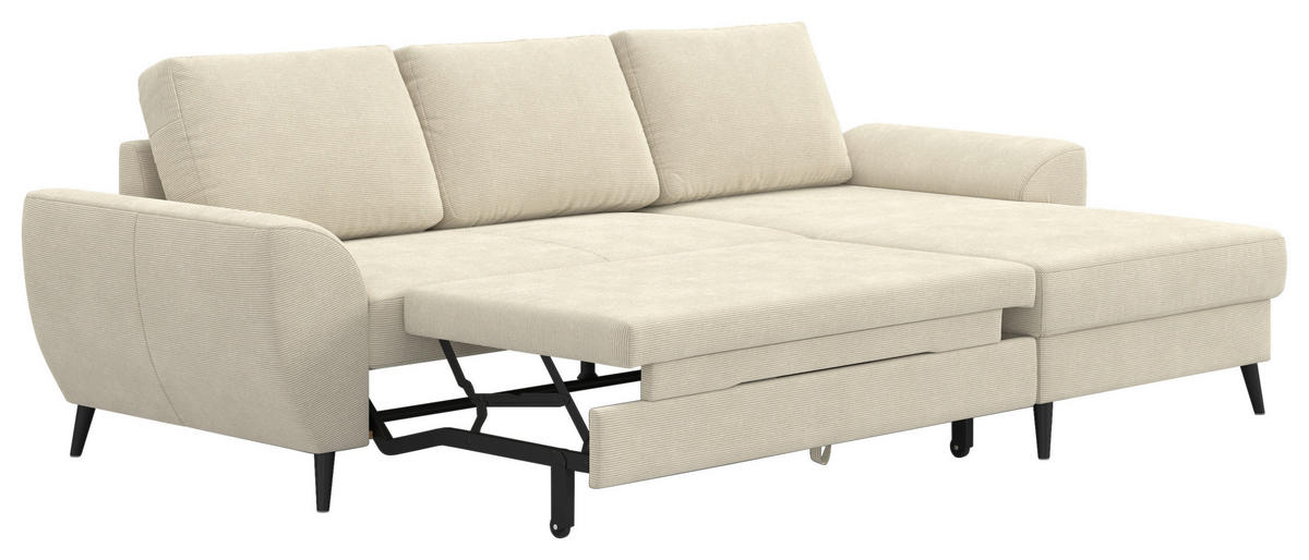 ECKSOFA Cord Beige  - Beige/Schwarz, Trend, Textil/Metall (255/154cm) - MID.YOU