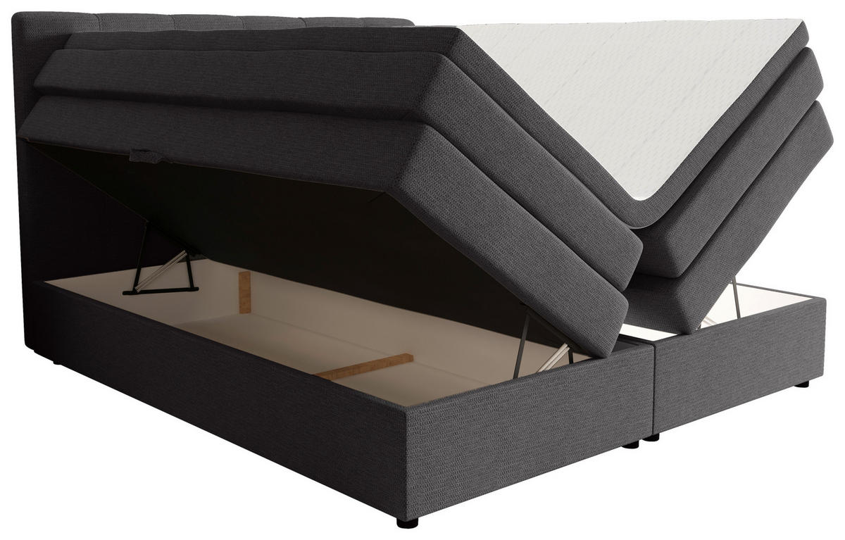 BOXSPRINGBETT 200/200 cm,  in Anthrazit, gepolstertes Kopfteil, Bettkasten, Topper, Matratzen, H2 + H3 = mittel + fest  - Anthrazit/Schwarz, KONVENTIONELL, Kunststoff/Textil (200/200cm) - Esposa