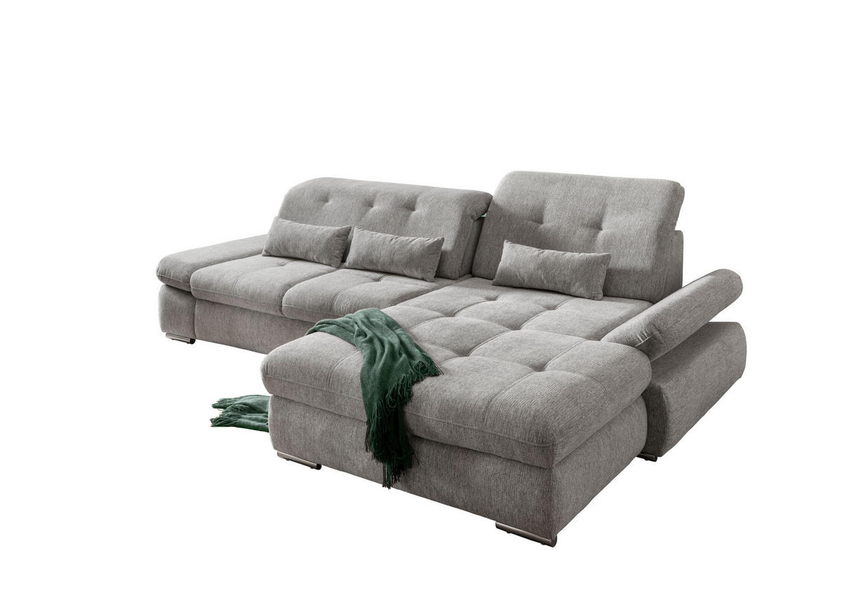 ECKSOFA Silberfarben Chenille  - Chromfarben/Silberfarben, Design, Textil/Metall (300/196cm) - Livetastic