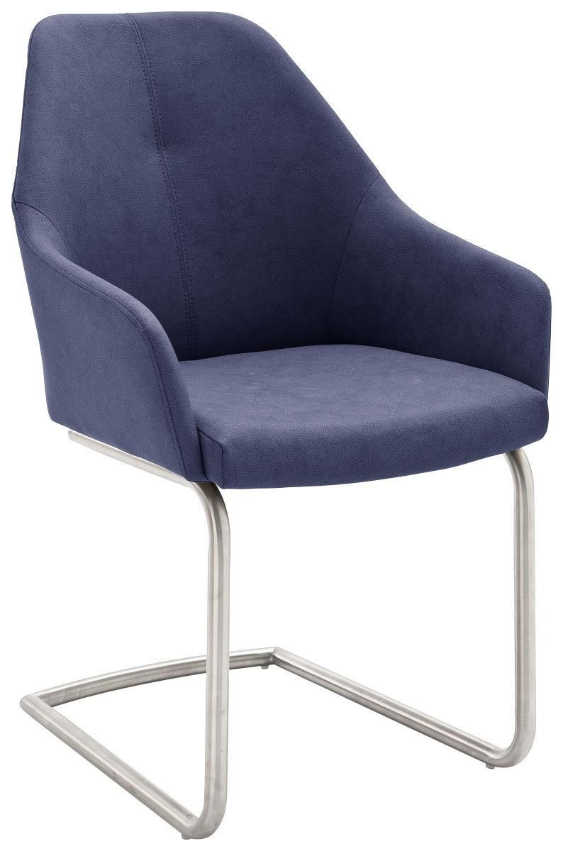 ARMLEHNSTUHL  in Edelstahl Lederlook  - Edelstahlfarben/Dunkelblau, Design, Textil/Metall (55/88/62cm) - Novel