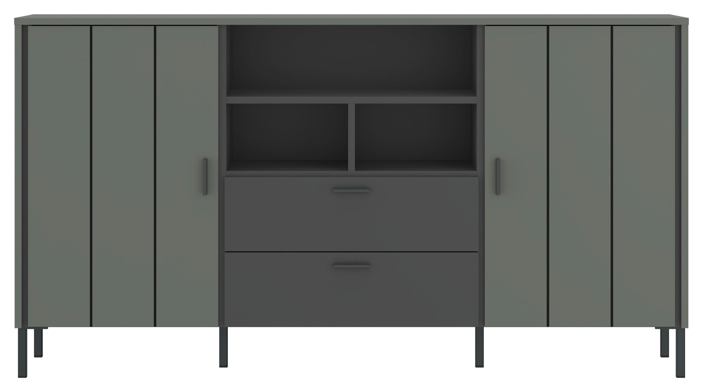 Thumbnail - Carryhome Sideboard Shirley, Anthrazit, Schlamm, Holzwerkstoff, 4 Fächer, 2 Schubladen, 158.2x84.8x40 cm, Beimöbel erhäl...