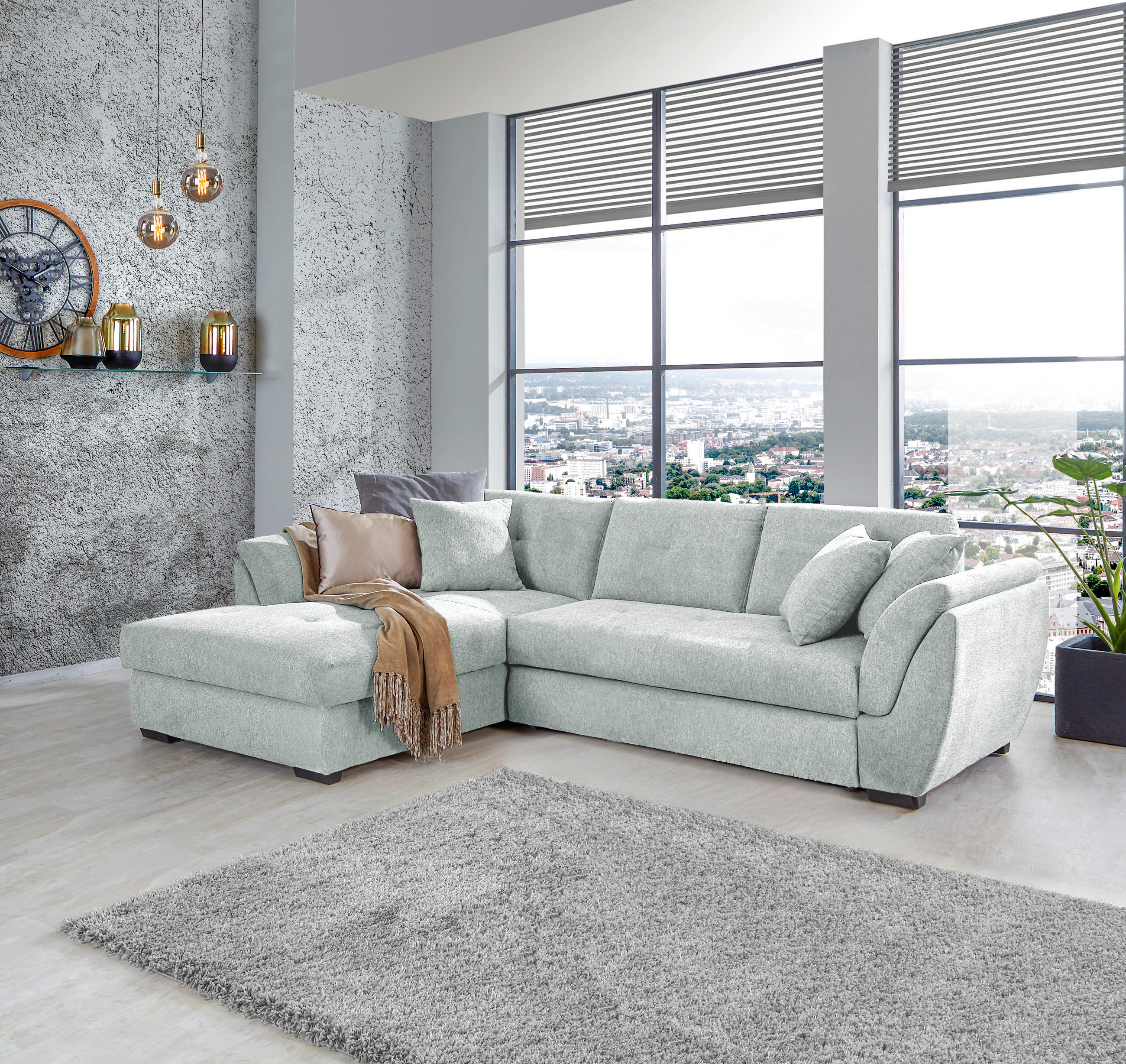 ECKSOFA Hellgrau Webstoff  - Hellgrau/Schwarz, Design, Kunststoff/Textil (187/278cm) - Livetastic