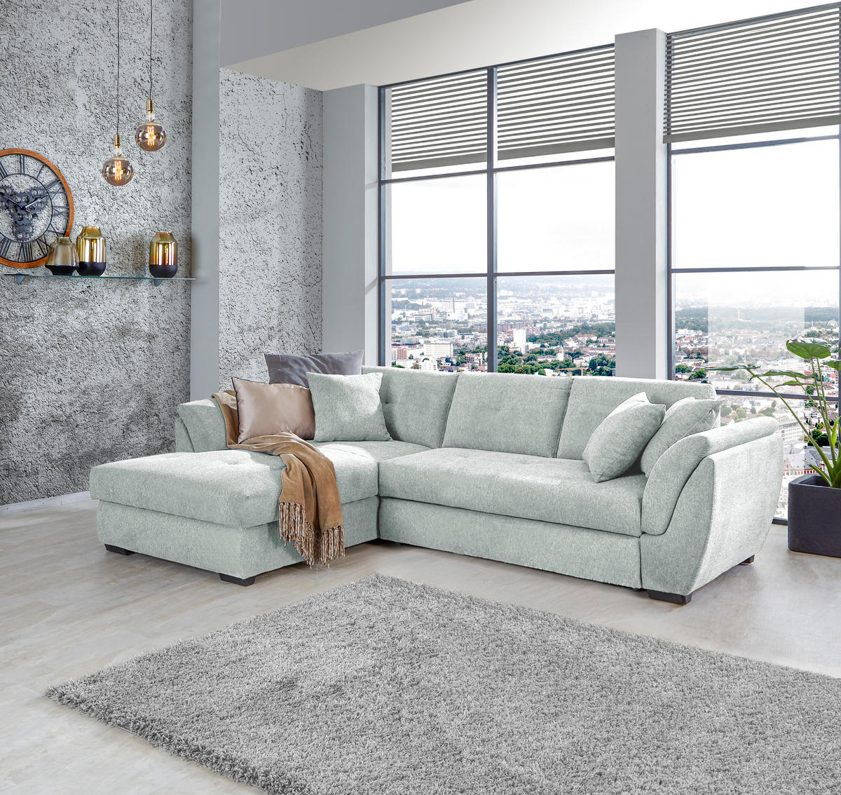 ECKSOFA in Webstoff Hellgrau  - Hellgrau/Schwarz, Design, Kunststoff/Textil (187/278cm) - Livetastic