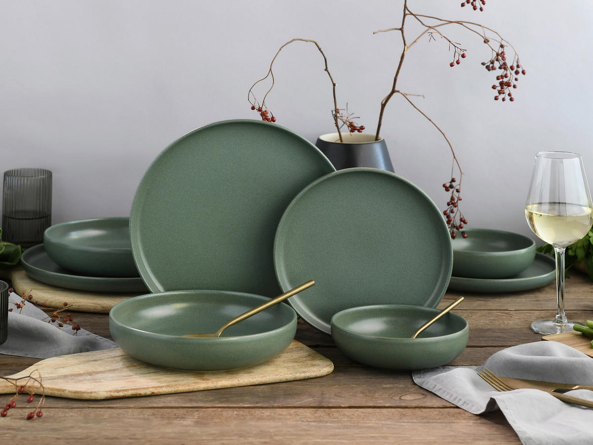 TAFELSERVICE Uno 8-teilig  - Salbeigrün, Basics, Keramik - Creatable