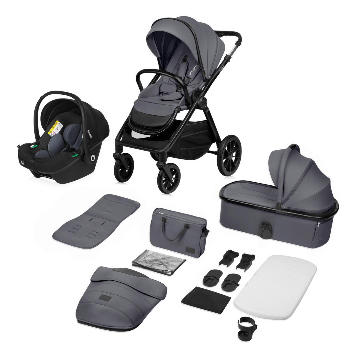 KINDERWAGENSET LO-Layla 3in1  - Grau, Basics (94/62/115cm) - Lionelo