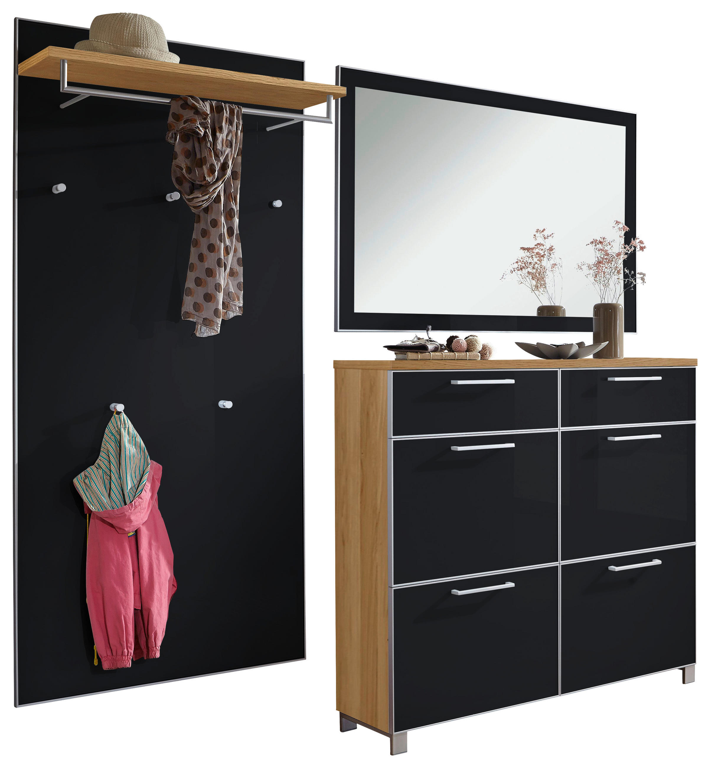 GARDEROBE 3-teilig  in 210/195/31 cm  - Eichefarben/Anthrazit, Design, Glas/Holz (210/195/31cm)