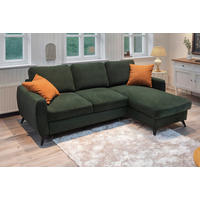 ECKSCHLAFSOFA JEFFREY Mikrovelours Dunkelgrün  inkl. Zierkissen, Rückenkissen, Stauraum  - Dunkelgrün/Schwarz, KONVENTIONELL, Textil/Metall (230/150cm) - Livetastic