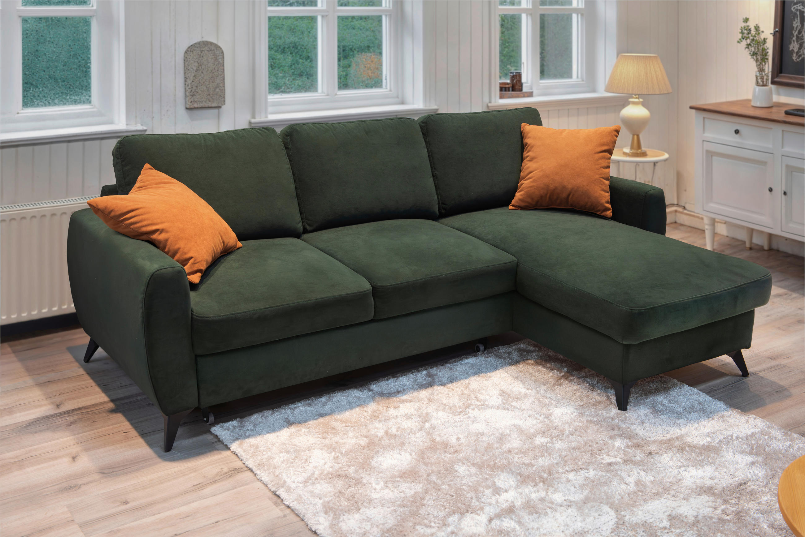 MID.YOU ROHOVÁ ROZKLÁDACÍ POHOVKA, kov, textil, kompozitní dřevo, tmavě zelená
