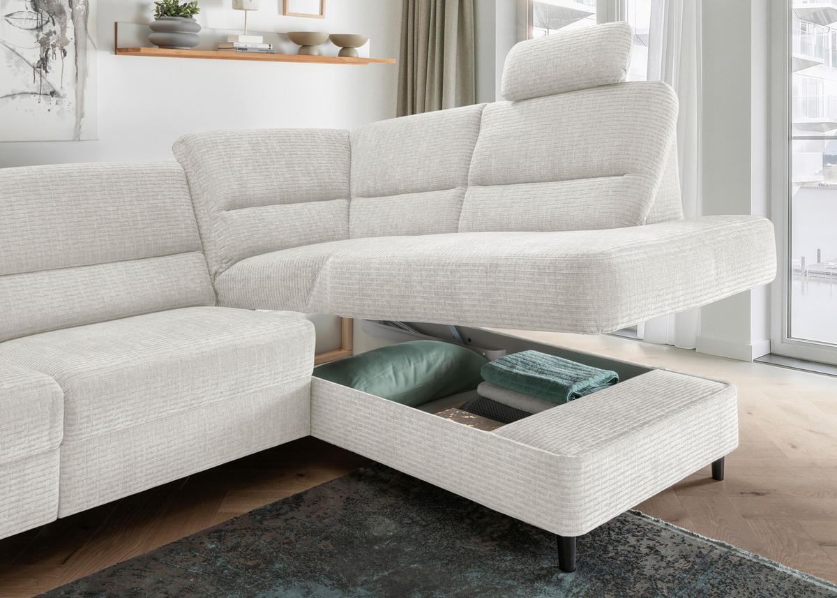 ECKSOFA in Mikrofaser Creme  - Weiss/Creme, Modern, Holz/Textil (266/190cm) - Livetastic