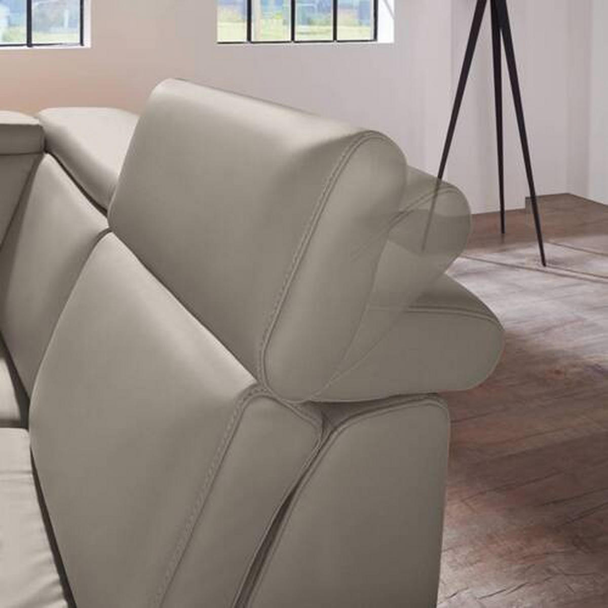 ECKSOFA in Echtleder Graubraun  - Graubraun/Alufarben, Design, Leder/Metall (271/239cm) - Cantus