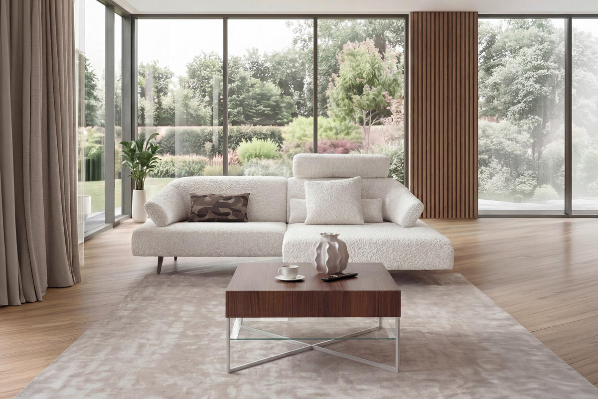 ECKSOFA Creme Chenille Rücken echt  - Beige/Creme, Design, Textil/Metall (162/278cm) - hülsta