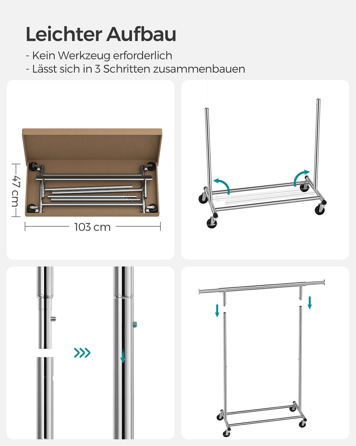 KLEIDERWAGEN in Silberfarben 132/162/45 cm   - Silberfarben, Basics, Metall (132/162/45cm)
