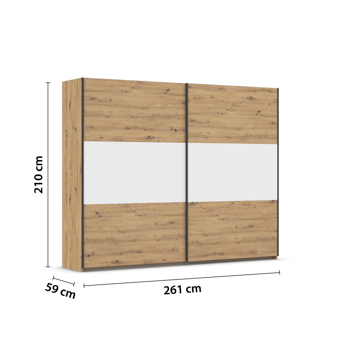 SCHWEBETÜRENSCHRANK in Weiss, Alufarben, Eiche Artisan  - Weiss/Alufarben, Modern, Holzwerkstoff/Metall (261/210/59cm) - Rauch Möbel