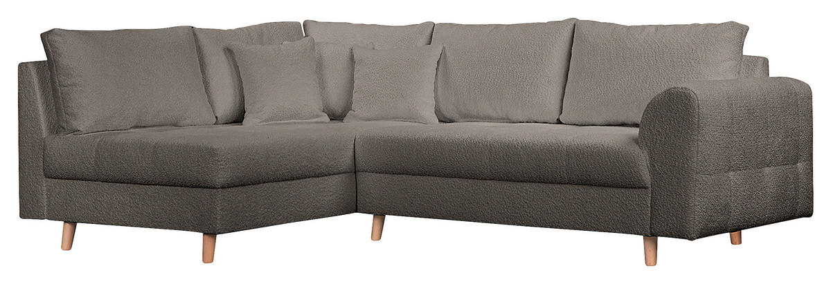 ECKSOFA inkl. Hocker Ariella in Bouclé Dunkelgrau  161/231 cm  - Dunkelgrau/Naturfarben, Design, Holz/Textil (161/231cm) - Livetastic