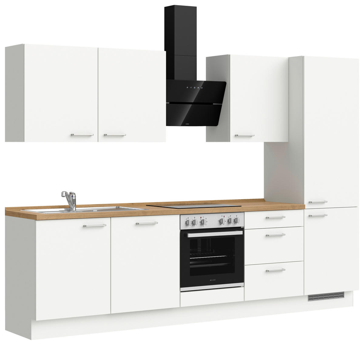 KÜCHENBLOCK 300 cm   in Weiß, Eichefarben  - Edelstahlfarben/Eichefarben, MODERN, Holzwerkstoff/Metall (300cm) - Nobilia