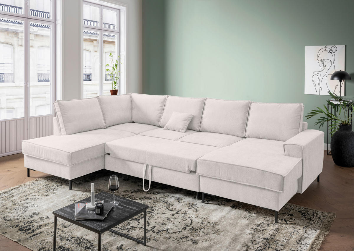 SJEDEĆA GARNITURA tekstil  bež   - bež/crna, Moderno, tekstil/metal (198/309/150cm) - MID.YOU