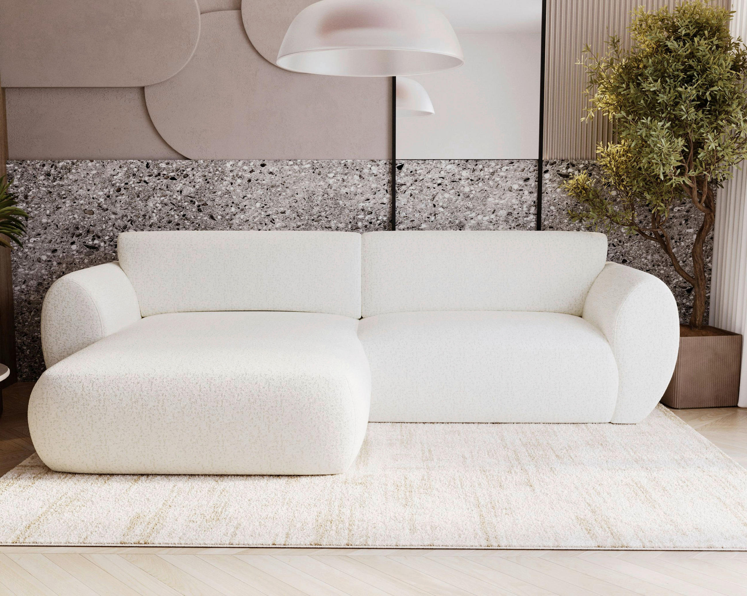 ECKSOFA SOLIS in Chenille Creme  170/288 cm  - Creme/Schwarz, Design, Kunststoff/Textil (170/288cm) - Livetastic