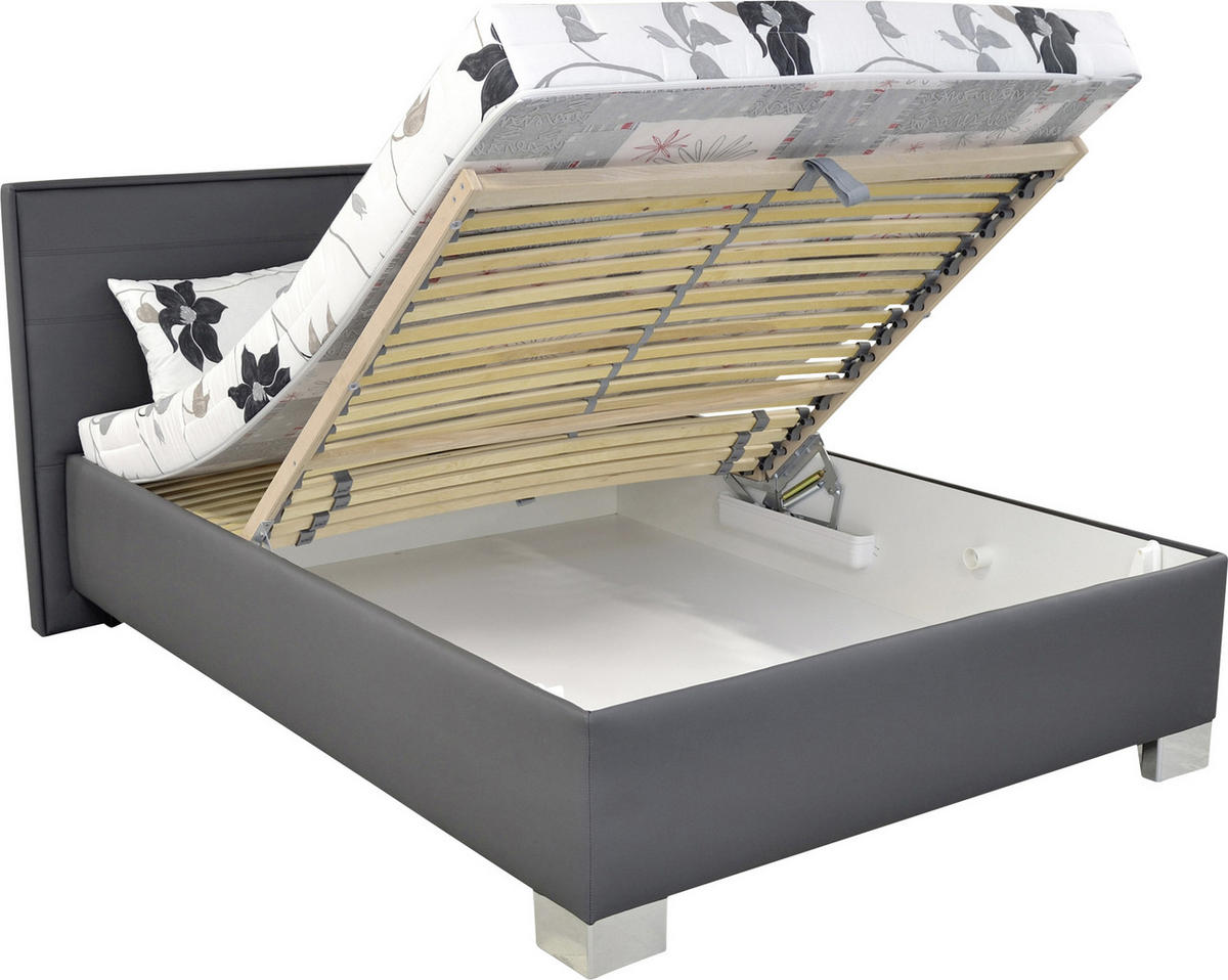 KÁRPITOZOTT ÁGY 160/200 cm  fehér, sötétszürke  - krómszínű/sötétszürke, Design, műanyag/textil (160/200cm) - Cantus