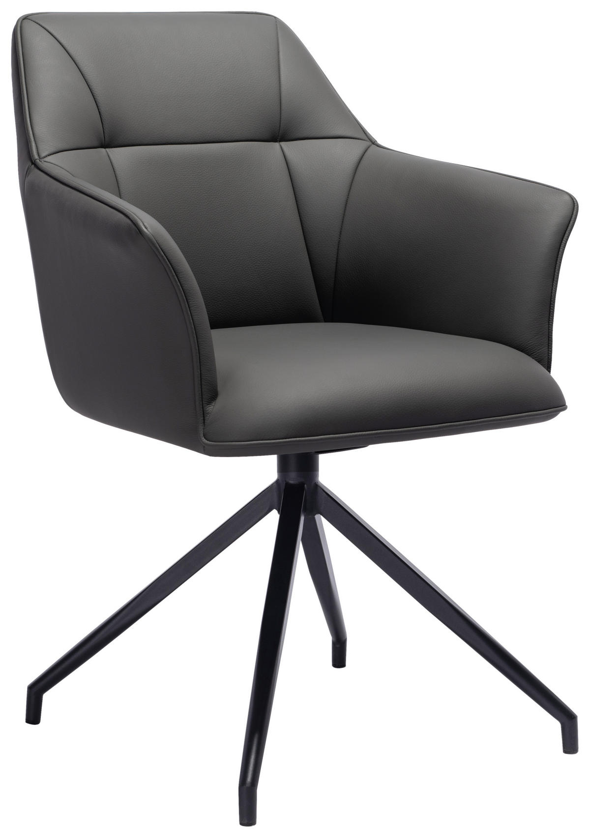 ARMLEHNSTUHL  in Eisen Echtleder pigmentiert  - Dunkelgrau/Schwarz, Design, Leder/Metall (60/85/62cm) - Novel