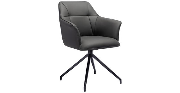 ARMLEHNSTUHL  , Typenauswahl, Sitzfläche 180° drehbar  ,  , Echtleder  - Dunkelgrau/Schwarz, Design, Leder/Metall (60/85/62cm) - Novel