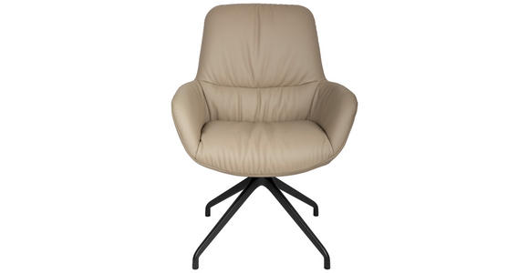 ARMLEHNSTUHL  in Aluminium, Eisen Echtleder pigmentiert  - Taupe/Schwarz, Design, Leder/Metall (64/89/65cm) - Dieter Knoll