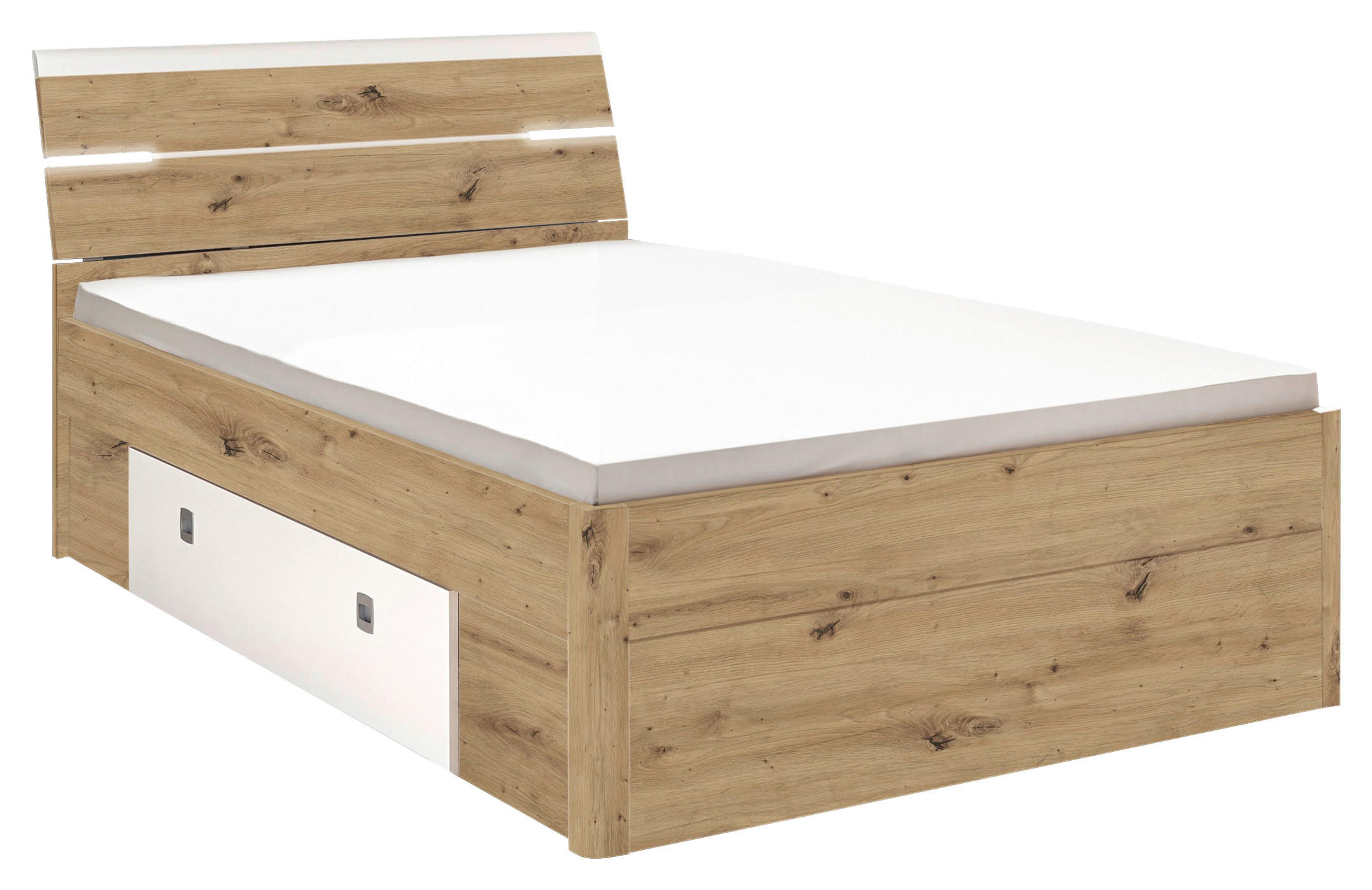 STAURAUMBETT 140/200 cm  in Weiß, Eiche Artisan  - Schwarz/Weiß, KONVENTIONELL, Holzwerkstoff/Kunststoff (140/200cm) - MID.YOU