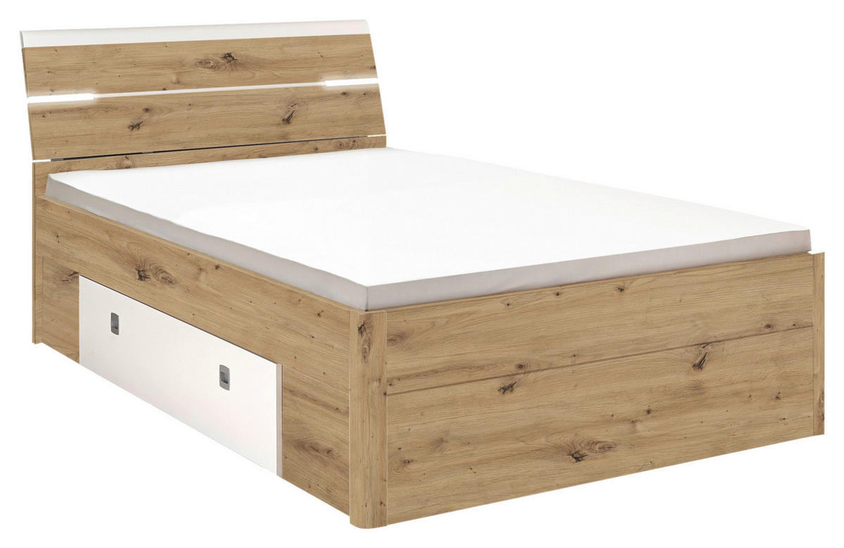 KREVET S PROSTOR. ZA ODLAGANJ   140/200 cm   bijela, hrast Artisan  - bijela/hrast Artisan, Konvencionalno, drvni materijal/plastika (140/200cm) - MID.YOU