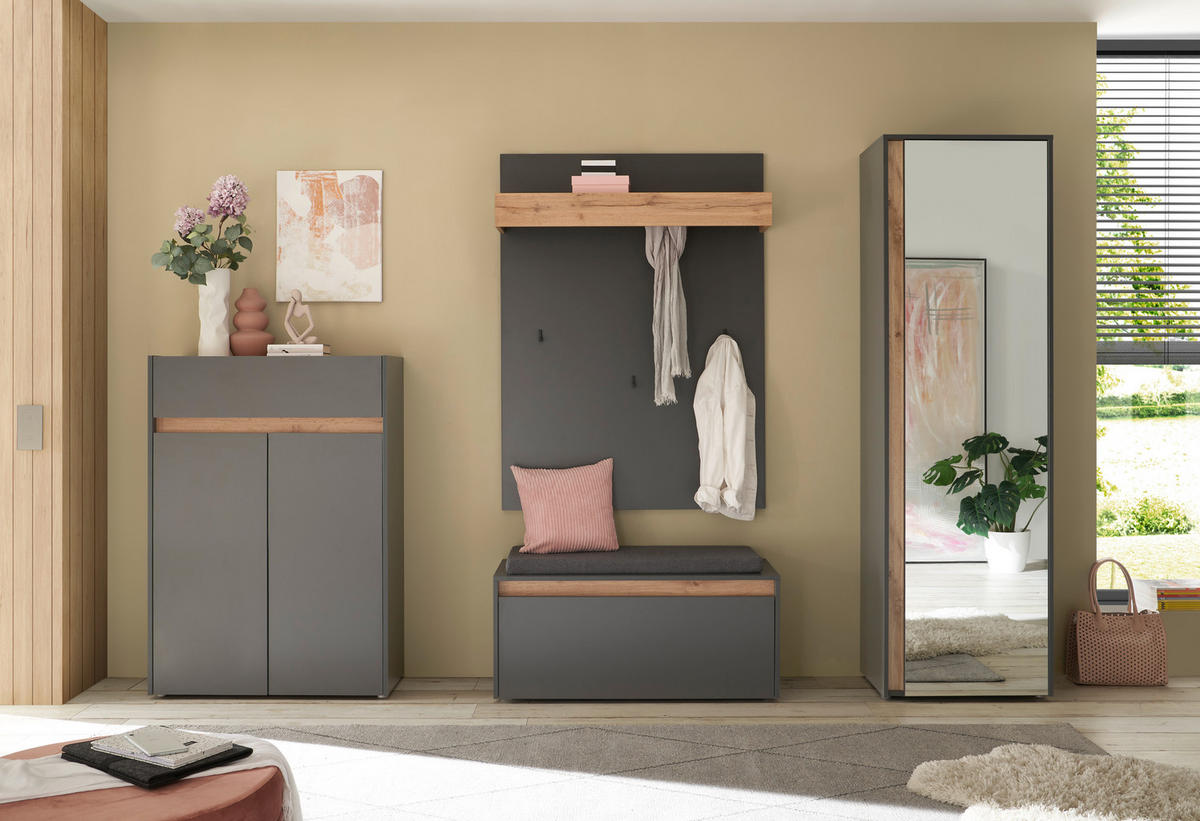 GARDEROBE 5-teilig  in 255/200/40 cm  - Anthrazit/Eiche Wotan, Design, Glas/Holzwerkstoff (255/200/40cm) - Modante