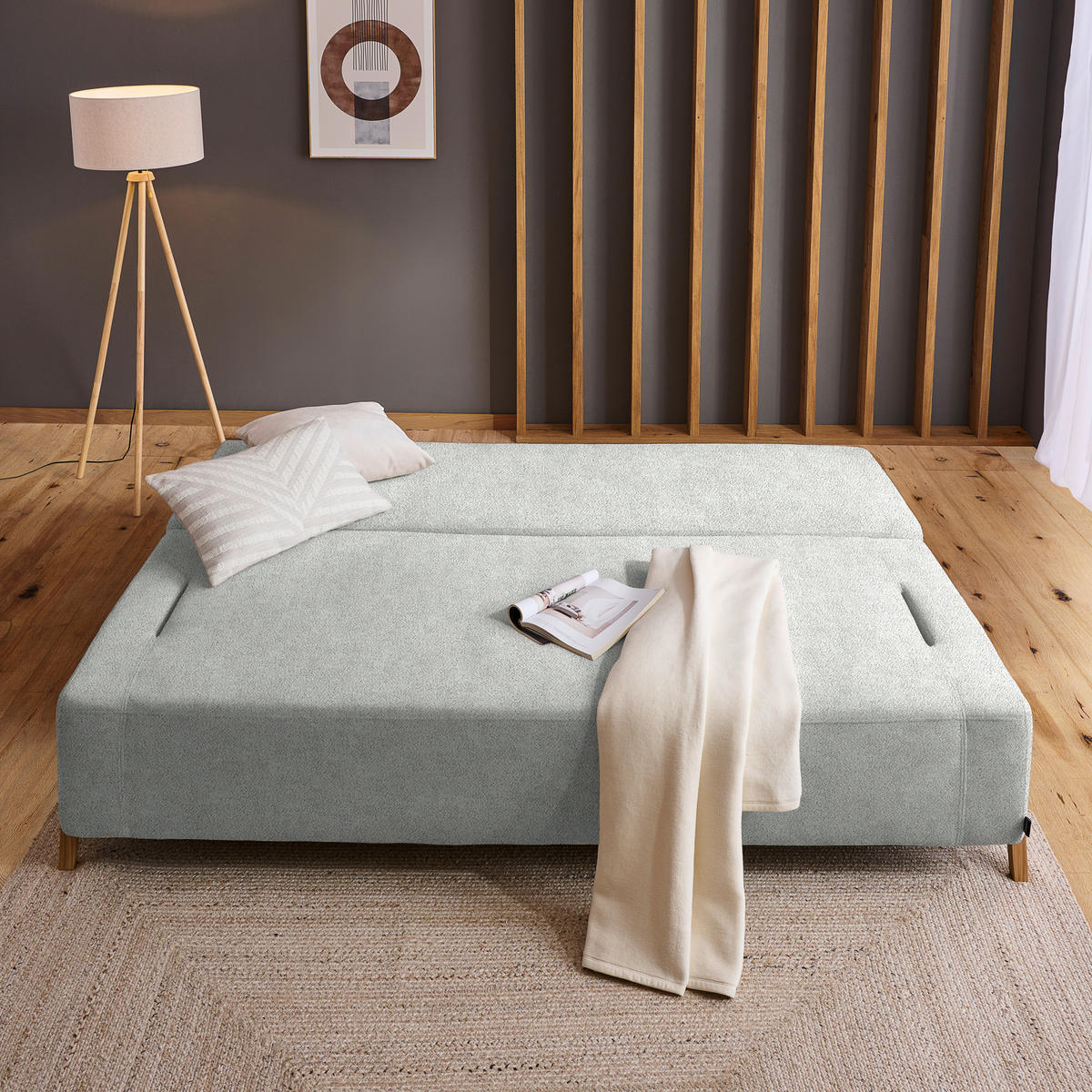 SCHLAFSOFA in Holz, Textil Hellgrau  - Hellgrau/Naturfarben, Design, Holz/Textil (211/88/102cm) - Niels Andersson