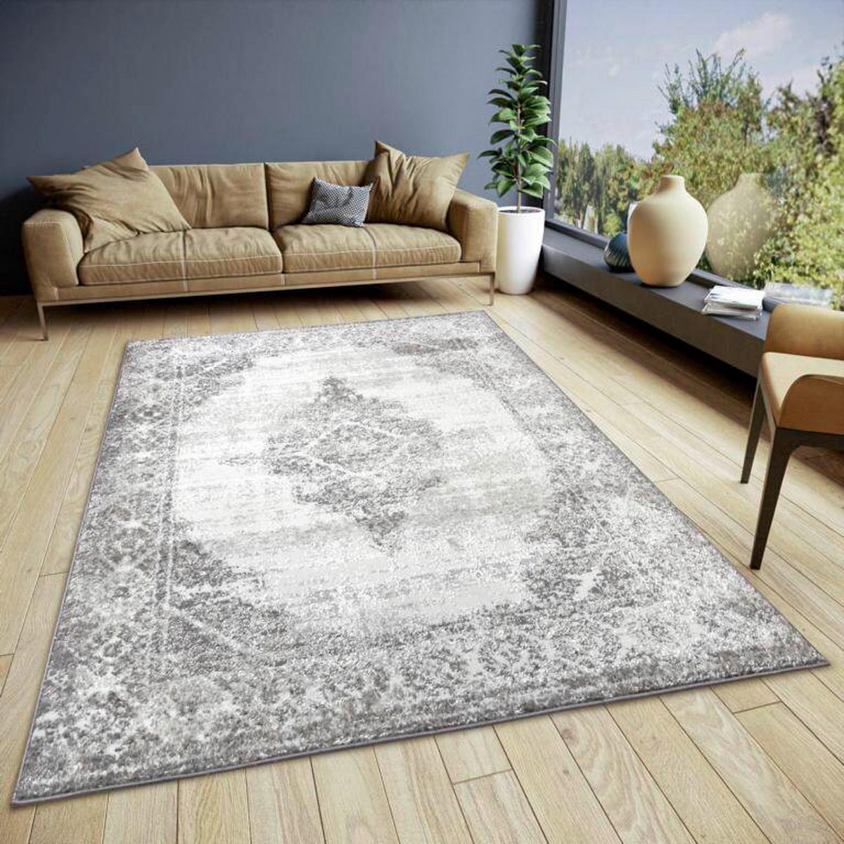 VINTAGE-TEPPICH 200/280 cm Shine Creme, Grau  - Creme/Grau, Design, Kunststoff (200/280cm)