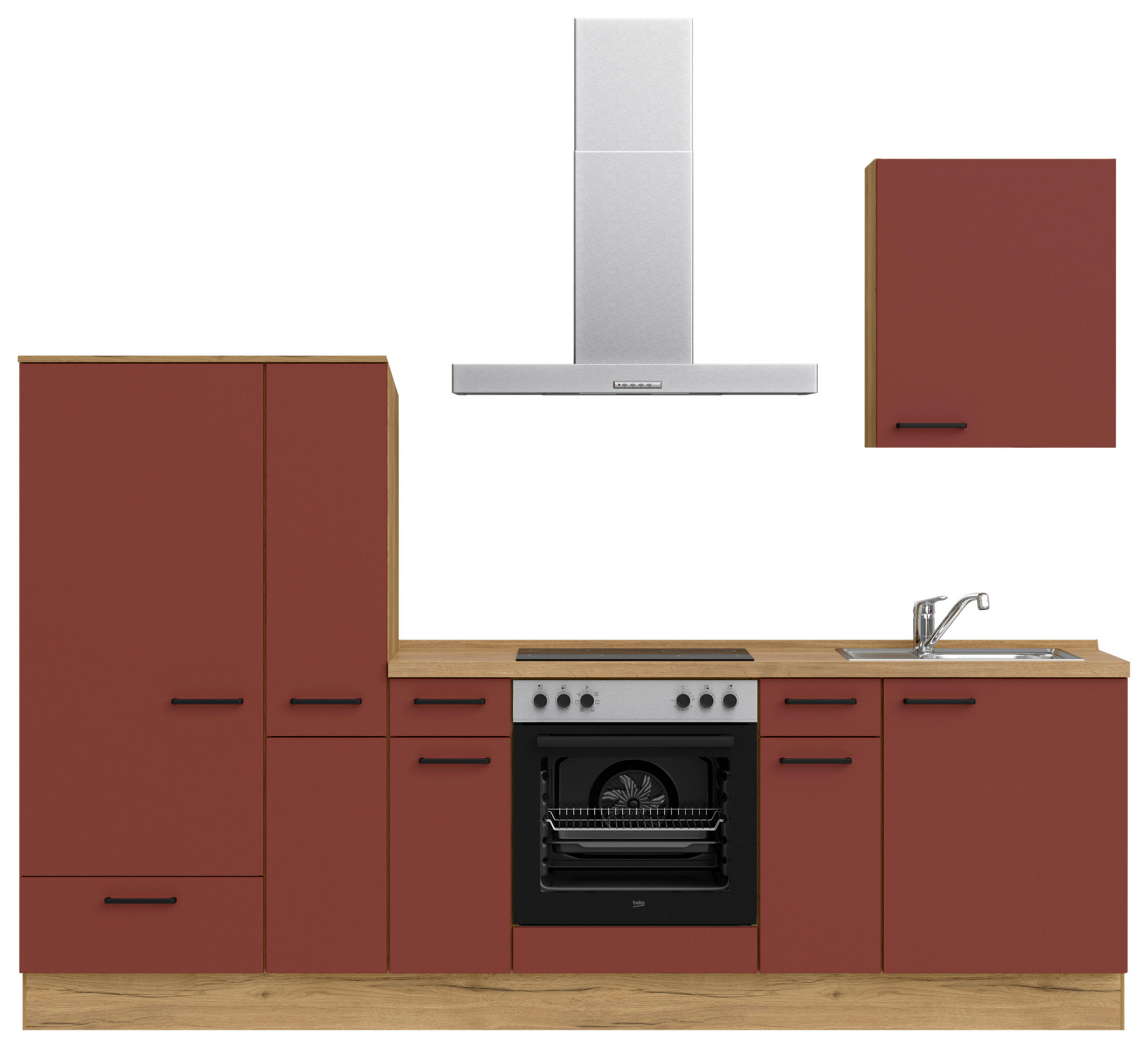 KÜCHENLEERBLOCK 270 cm   in Rot, Eichefarben  - Eichefarben/Rot, MODERN, Holzwerkstoff/Metall (270cm) - Nobilia