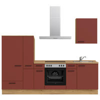 KÜCHENLEERBLOCK 270 cm   in Rot, Eichefarben  - Eichefarben/Rot, MODERN, Holzwerkstoff/Metall (270cm) - Nobilia