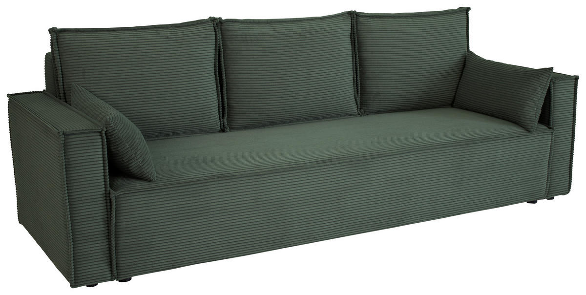 SCHLAFSOFA  mit Rücken echt, Armteil links, Armteil rechts Cord Dunkelgrün  - Dunkelgrün/Schwarz, Design, Textil (232/85/92cm) - Xora