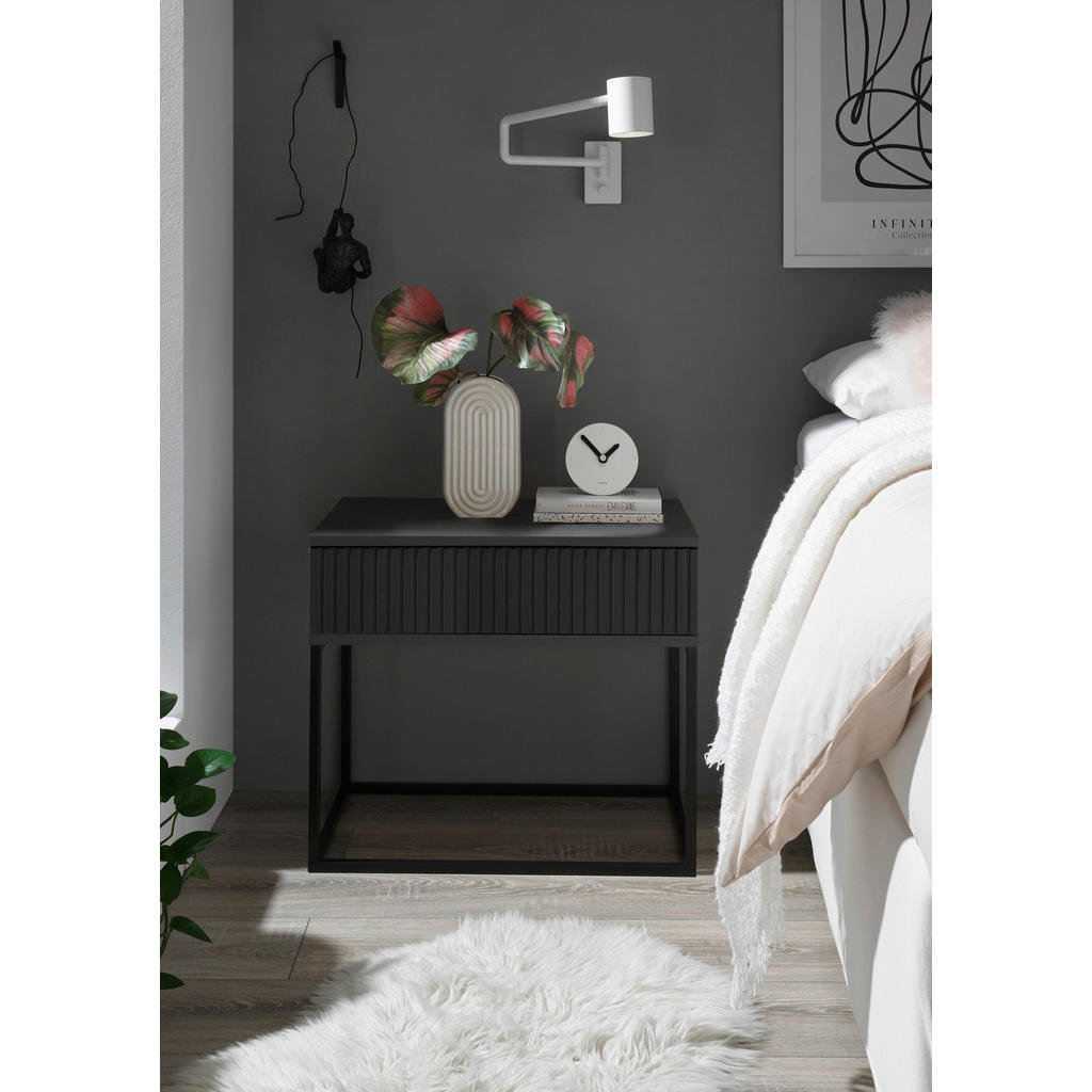 Thumbnail - Livetastic Nachtschrank, Graphit, Schwarz, Metall, Holzwerkstoff, 1 Schubladen, 60x52x38.5 cm, Schlafzimmer, Nachttische