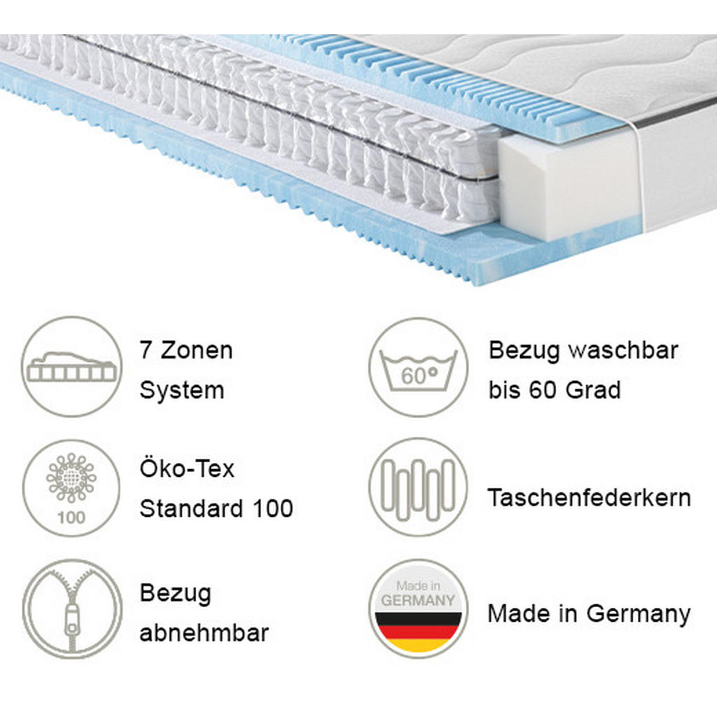 Thumbnail - FAN Gel-Taschenfederkernmatratze, Weiß, Textil, H2, Füllung: Polyester, 100x200 cm, Made in Germany, Oeko-Tex® Standard ...