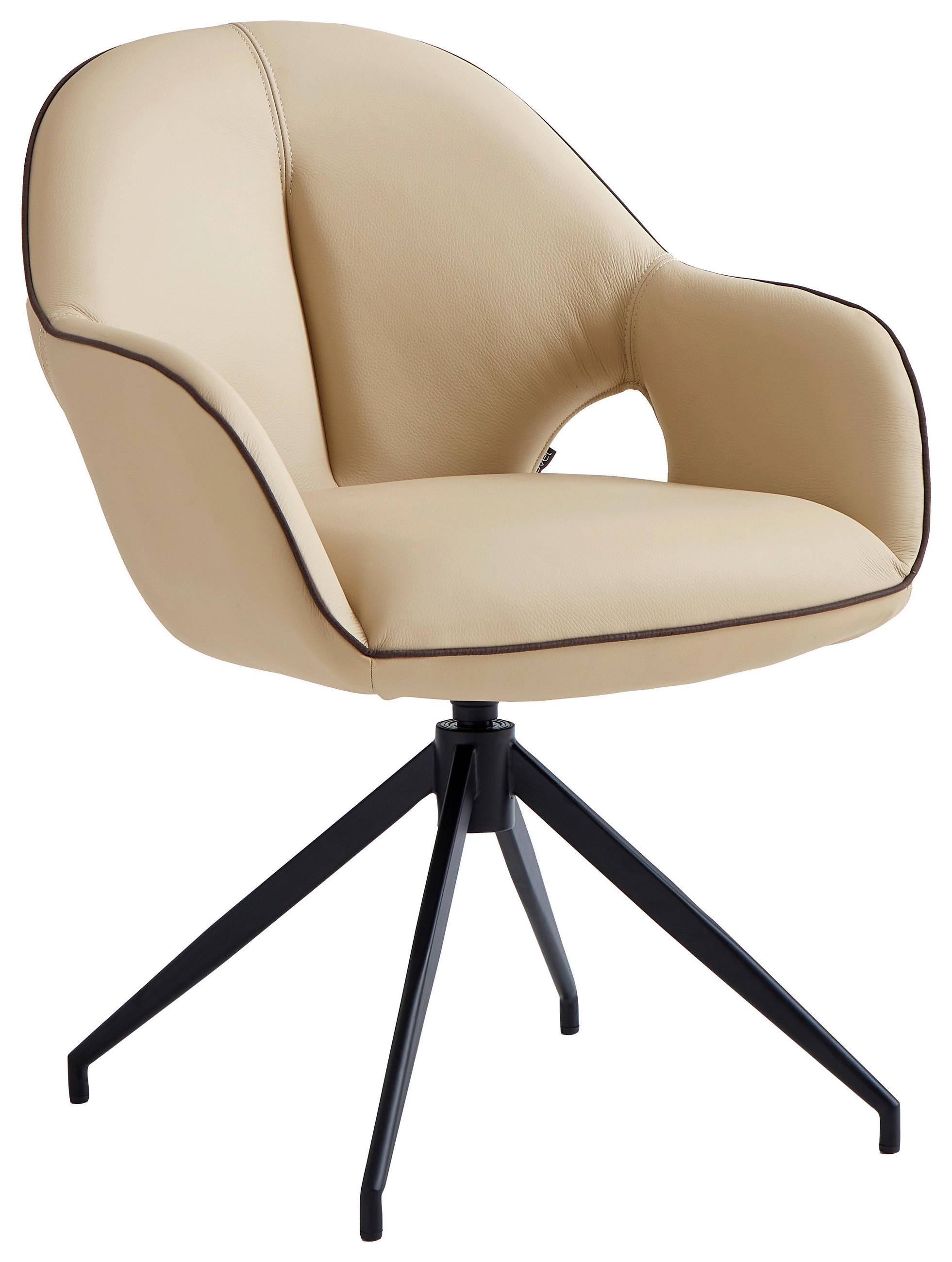 ARMLEHNSTUHL  in Eisen Echtleder pigmentiert  - Sandfarben/Schwarz, Design, Leder/Metall (62/85/64cm) - Novel