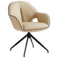 ARMLEHNSTUHL  Sitzfläche 360° drehbar, automatische Rückholfunktion  Echtleder  - Sandfarben/Schwarz, Design, Leder/Metall (62/85/64cm) - Novel