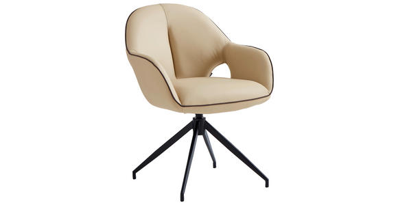 ARMLEHNSTUHL  Sitzfläche 360° drehbar, automatische Rückholfunktion  Echtleder  - Sandfarben/Schwarz, Design, Leder/Metall (62/85/64cm) - Novel