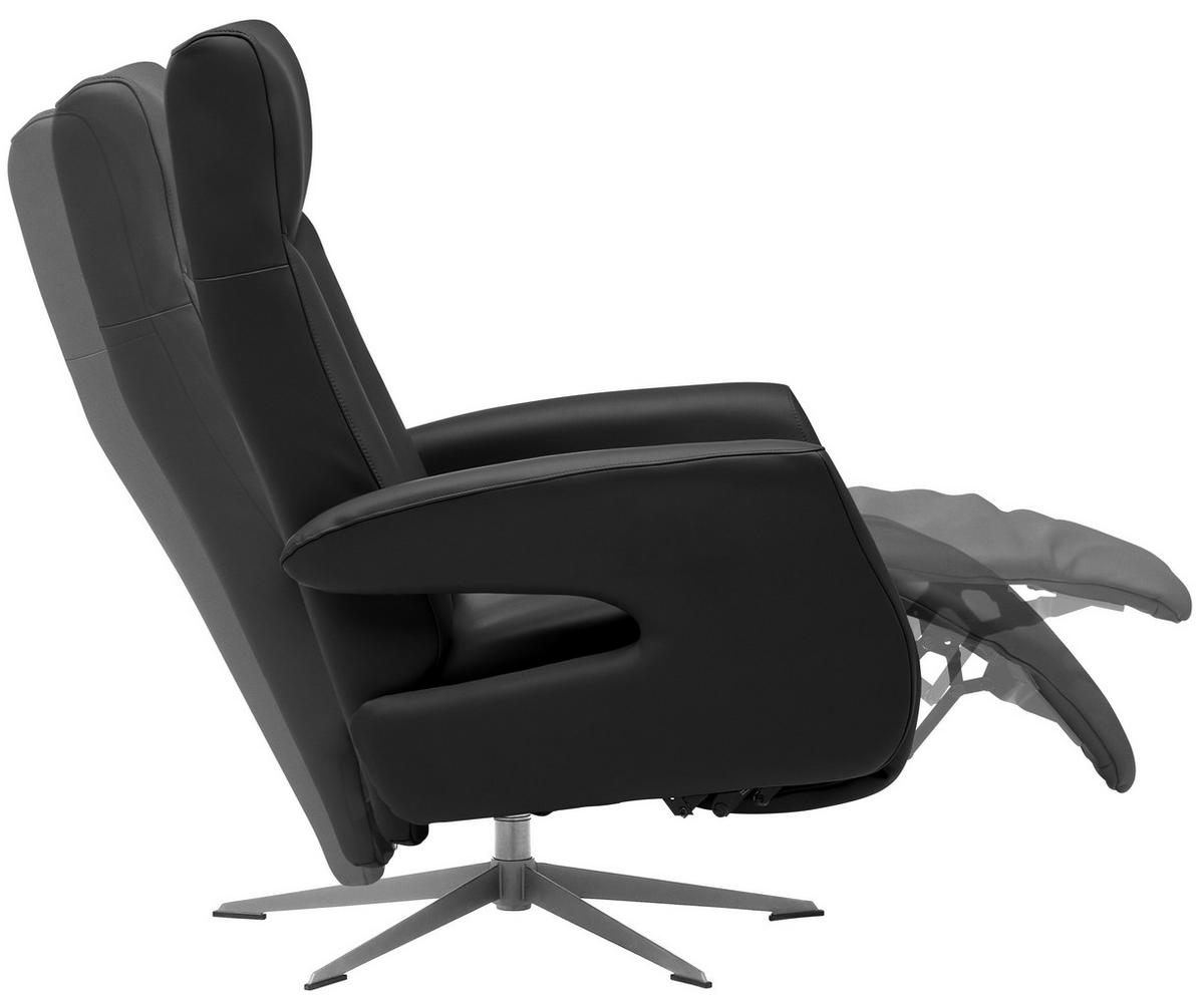 RELAXSESSEL in Leder Schwarz  - Chromfarben/Schwarz, Design, Leder/Metall (74/105/82cm) - Welnova