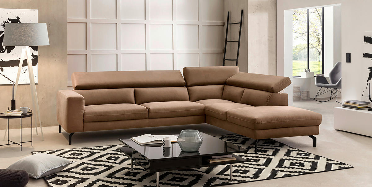 ECKSOFA CALIFORNIA Braun Mikrofaser  - Schwarz/Braun, MODERN, Textil/Metall (305/233cm) - Trendmanufaktur