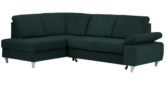 ECKSOFA in Flachgewebe Dunkelgrün  - Dunkelgrün/Silberfarben, KONVENTIONELL, Holz/Textil (186/255cm) - Cantus