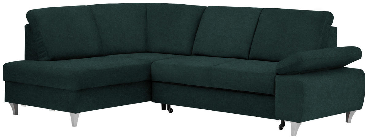 ECKSOFA in Flachgewebe Dunkelgrün  - Dunkelgrün/Silberfarben, Konventionell, Holz/Textil (186/255cm) - Cantus