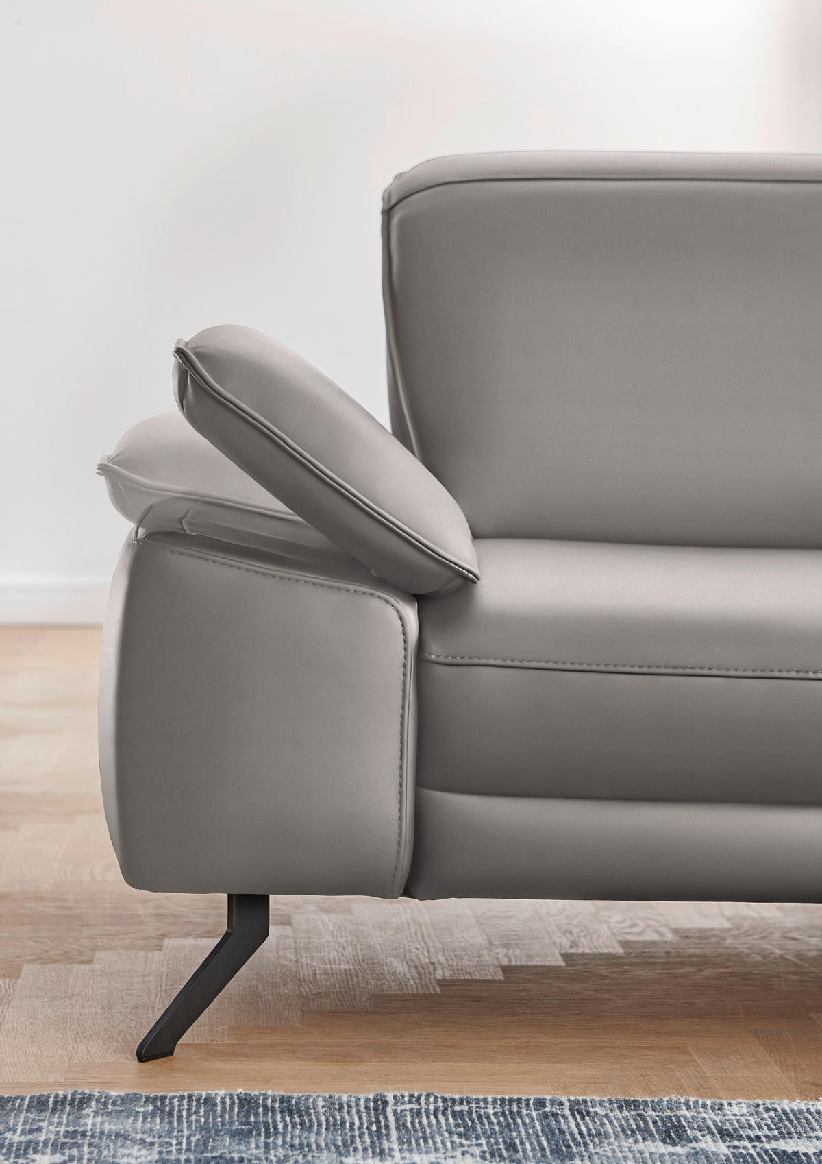 ECKSOFA in Echtleder Grau  328/193 cm  - Schwarz/Grau, Design, Leder/Metall (328/193cm) - Dieter Knoll