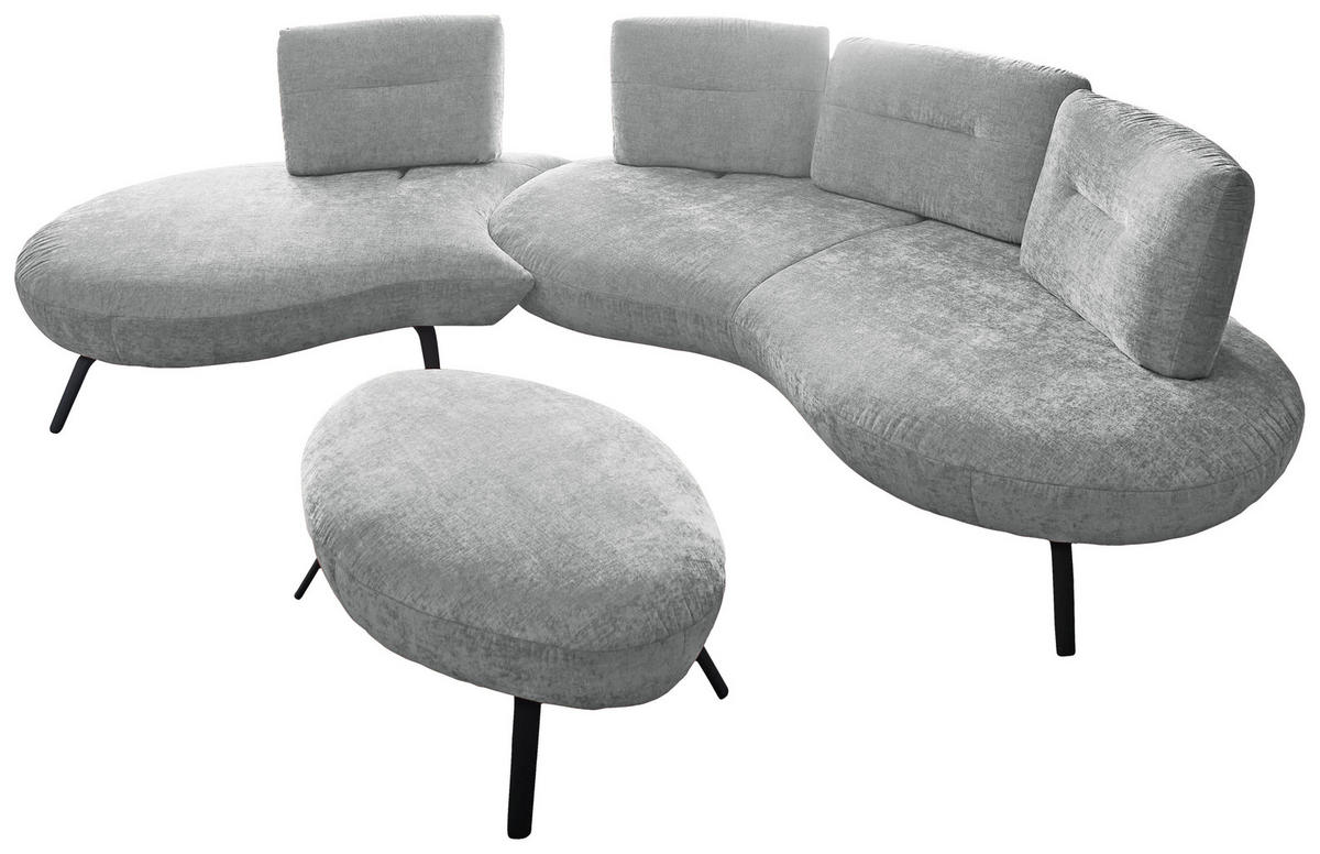 BIGSOFA Flachgewebe Hellgrau  - Hellgrau/Schwarz, Design, Textil/Metall (456/93/138cm) - Moderano