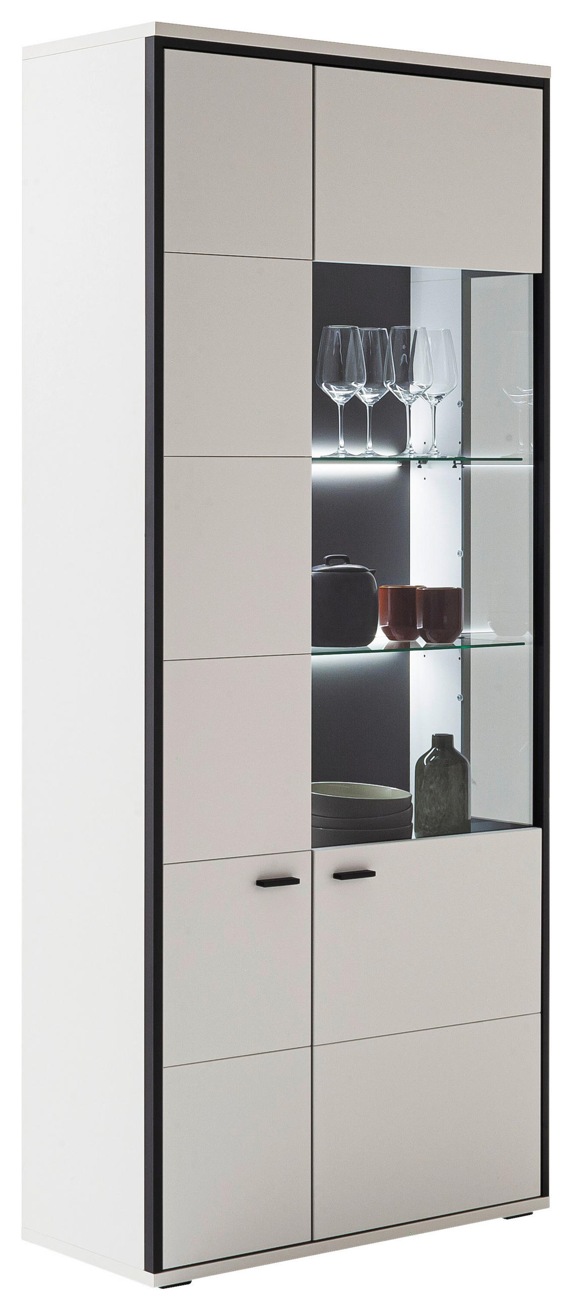 VITRINE Schwarz, Weiss  84/199/38 cm  - Weiss/Schwarz, Design, Glas/Holzwerkstoff (84/199/38cm) - Stylife