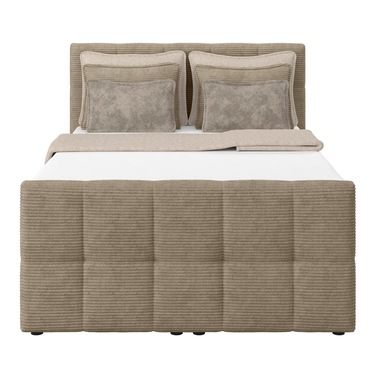 BOXSPRINGBETT 140/200 cm,  in Schlammfarben, gepolstertes Kopfteil, Bettkasten, Topper, Matratzen, H4 + H4 = sehr fest  - Schlammfarben, KONVENTIONELL, Holz/Holzwerkstoff (140/200cm)