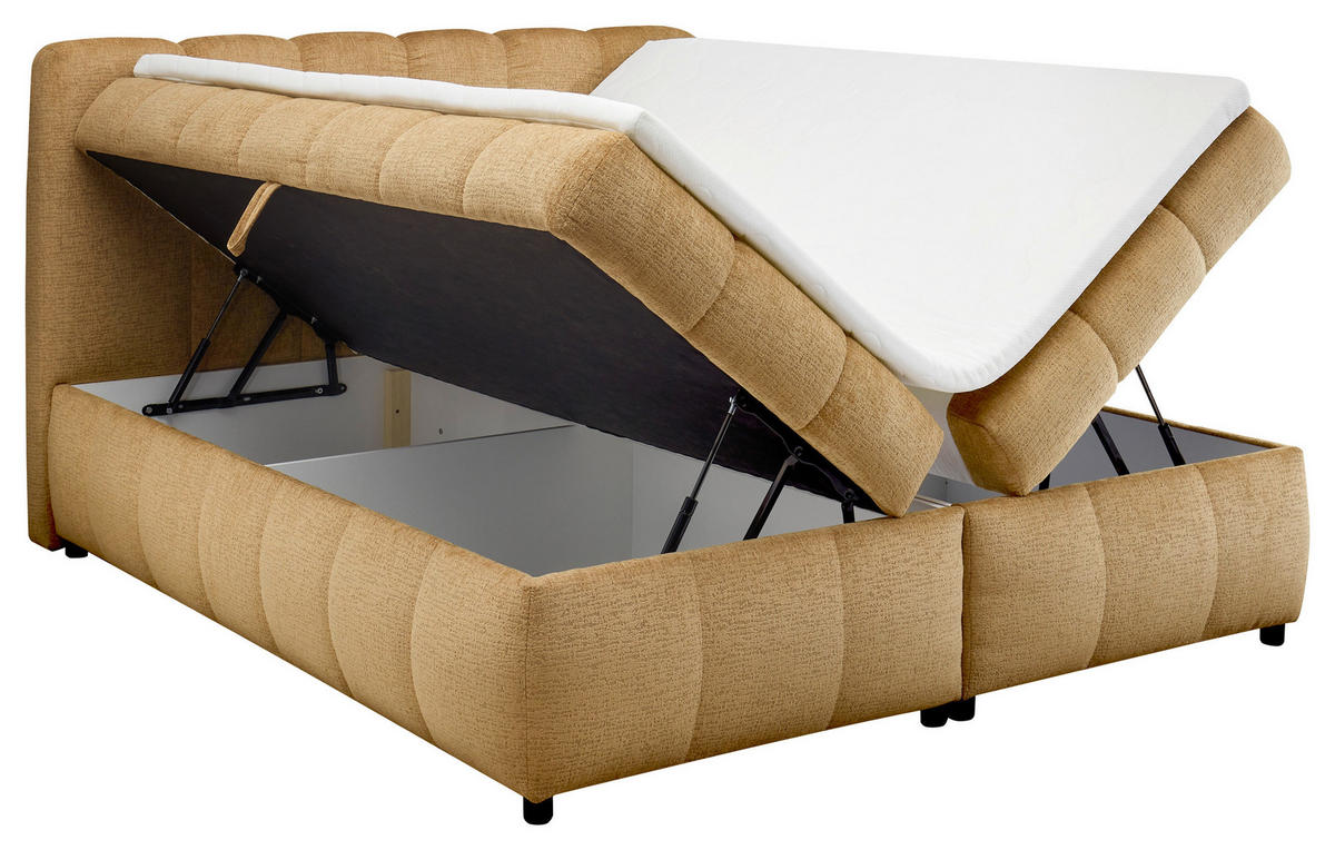 BOXBETT 180/200 cm,  in Honig, Bettkasten, Topper, H2 + H2 = mittel  - Schwarz/Honig, Design, Kunststoff/Textil (180/200cm) - Esposa