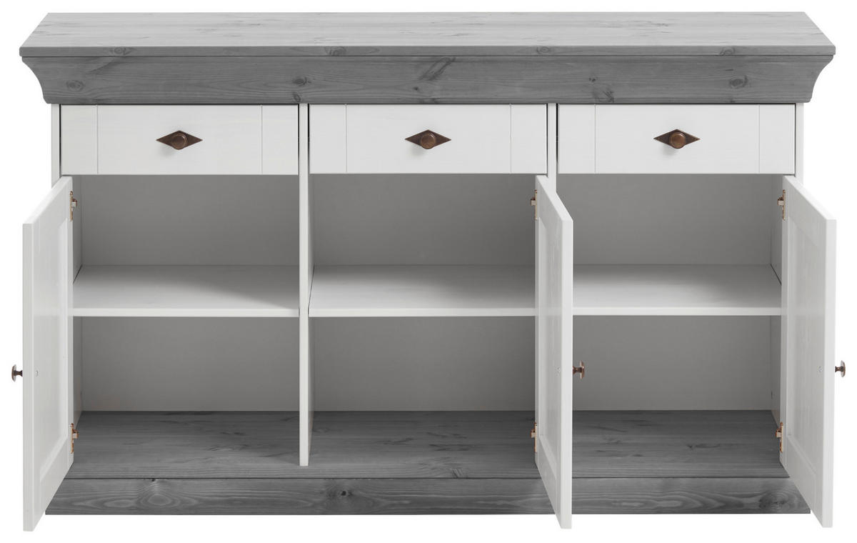 SIDEBOARD  in 143/85/45 cm  - Weiß/Grau, ROMANTIK / LANDHAUS, Holz/Metall (143/85/45cm) - Boxxx