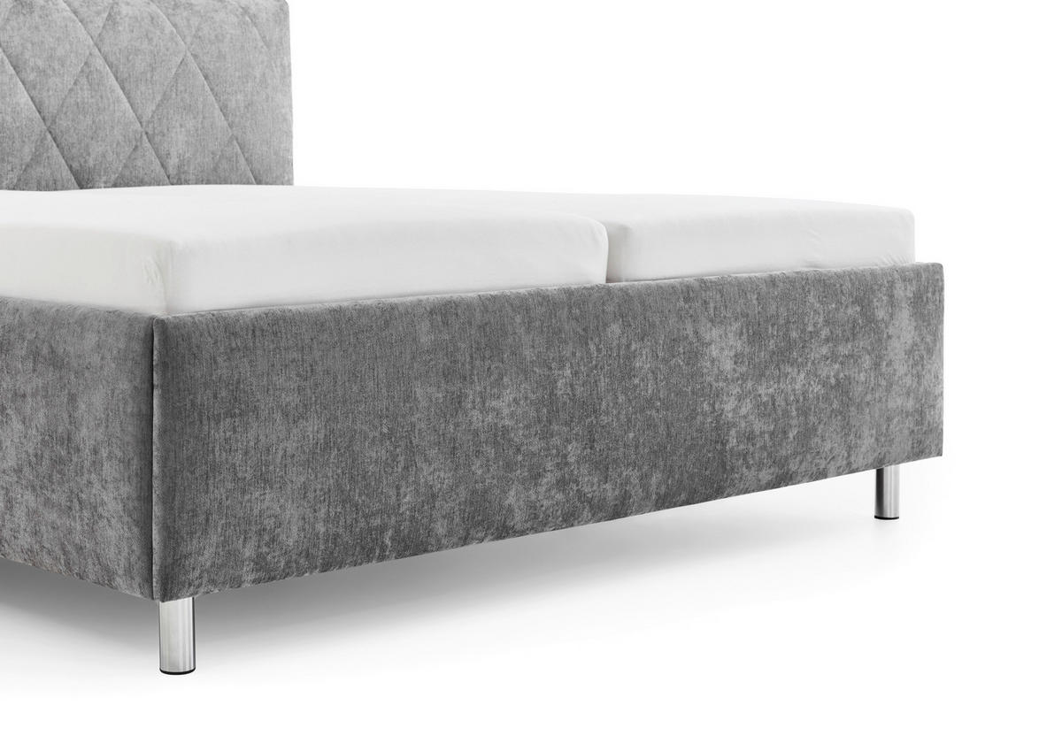 POLSTERBETT 180/200 cm,  in Grau, gepolstertes Kopfteil,  - Chromfarben/Grau, MODERN, Textil/Metall (180/200cm) - Xora